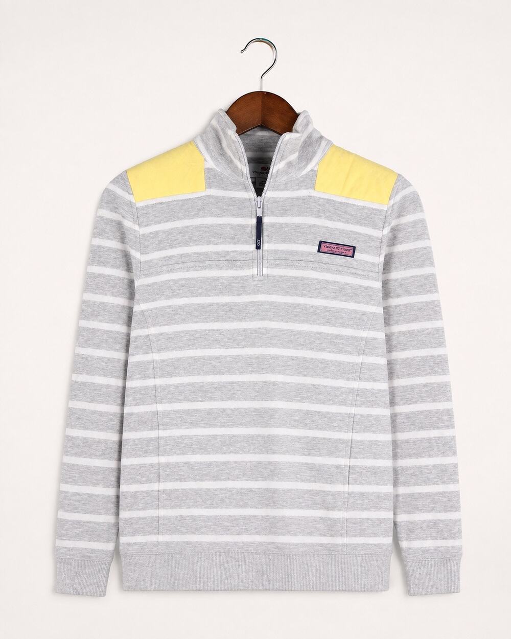 Vineyard Vines Women’s Shep Shirt XS Gray White Stripe Butter Yellow Quarter Zip
